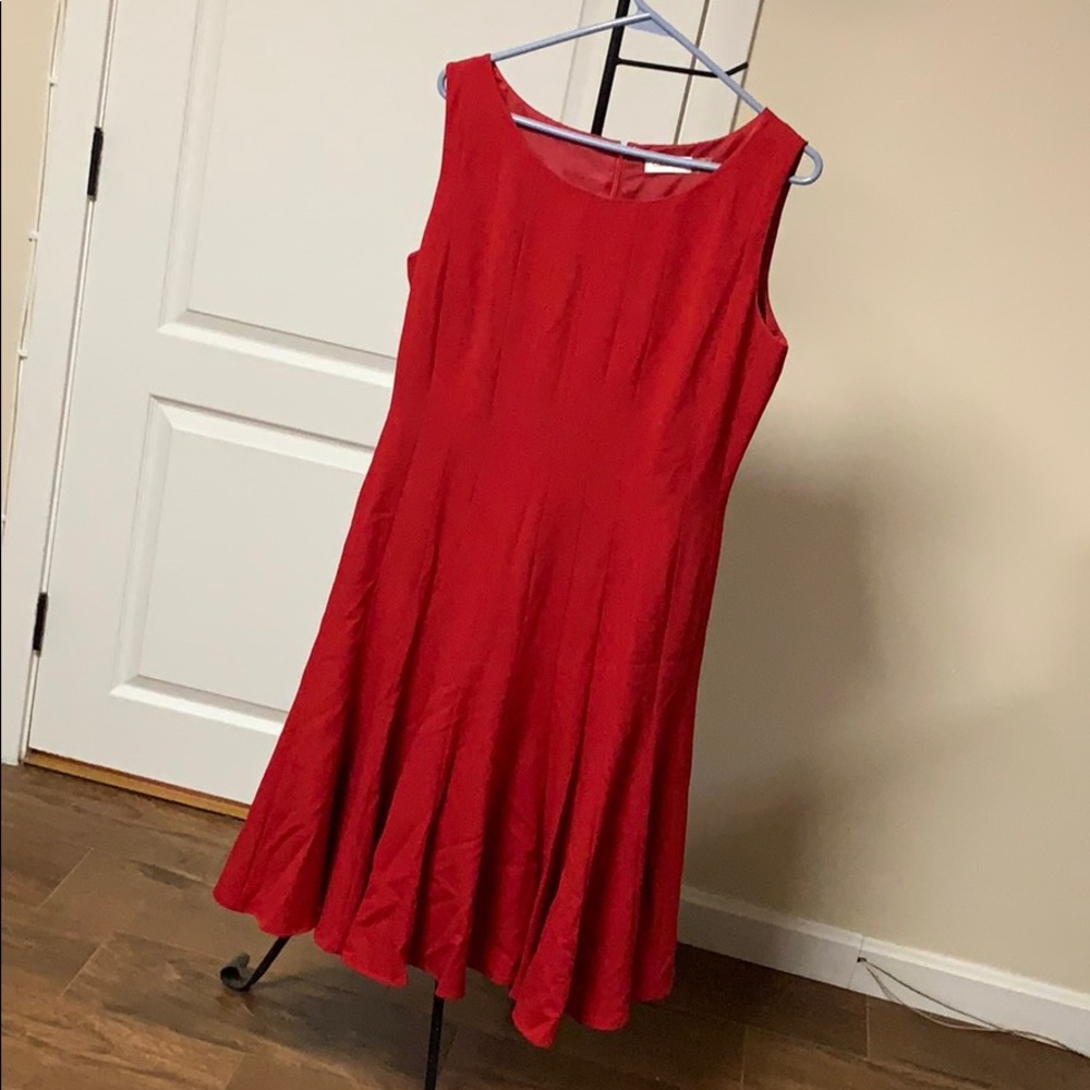 Red Calvin Klein Midi/trim fit & Flare Dress - Picture 6 of 13